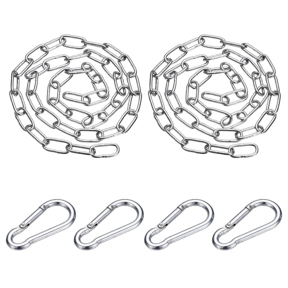 Uxcell 2Pcs 304 Stainless Steel Link Chain with 2 Hook (1/8" x 3.3 ft / 1 m x 3 mm) - Utility Hanging Coil Chain Link Locking Pulling for Outdoor Fence Pet Dog