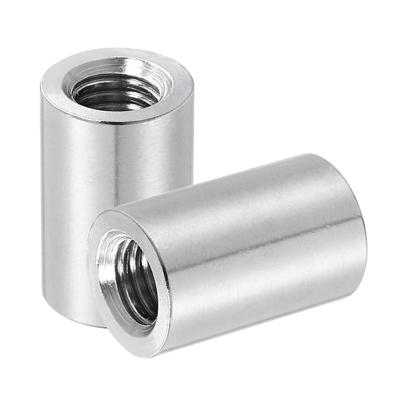Uxcell 2Pcs 304 Stainless Steel M10x1.5mm Round Coupling Nuts, 0.63x0.98"(ODxH)