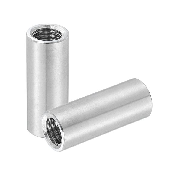 Uxcell 2Pcs 304 Stainless Steel M12x1.75mm Round Coupling Nuts, 0.63x1.57"(ODxH)