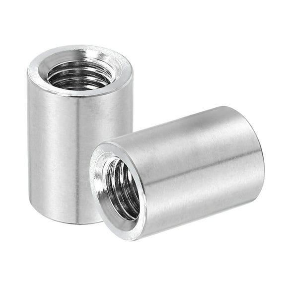 Uxcell 2Pcs 304 Stainless Steel M12x1.75mm Round Coupling Nuts, 0.71x0.98"(ODxH)