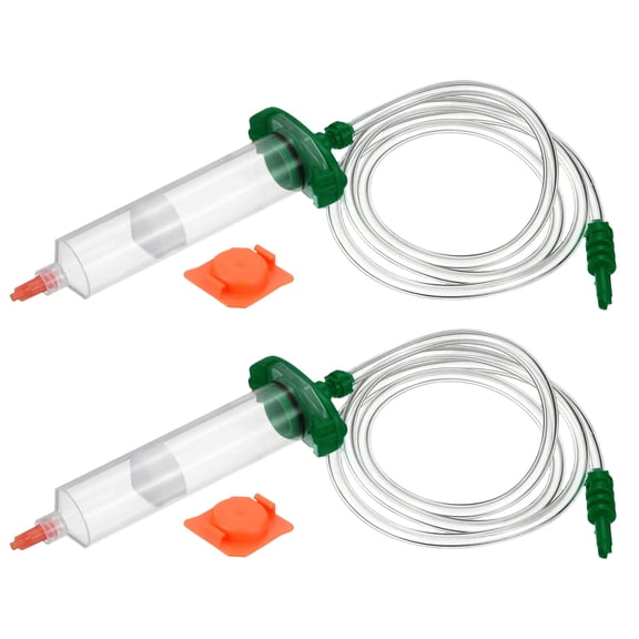 Uxcell 2Pcs 30cc Air Tubing Glue Dispenser Syringes Kit, Syringes Connector Adapter Plastic Clear Tube Sleeve with Piston, End Cap, Top Hat for Industrial Glue Liquid Dispensing, Green