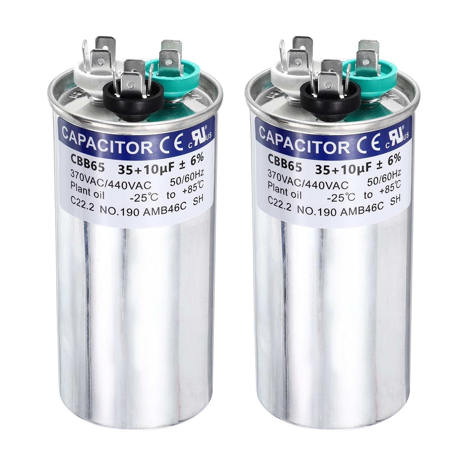Uxcell 2Pcs 35+10 MFD CBB65 Run Start Capacitor 35+10 uF, 370/440V Round AC Capacitor for AC Motor Run, HVAC, Air Conditioner, Condenser Motors