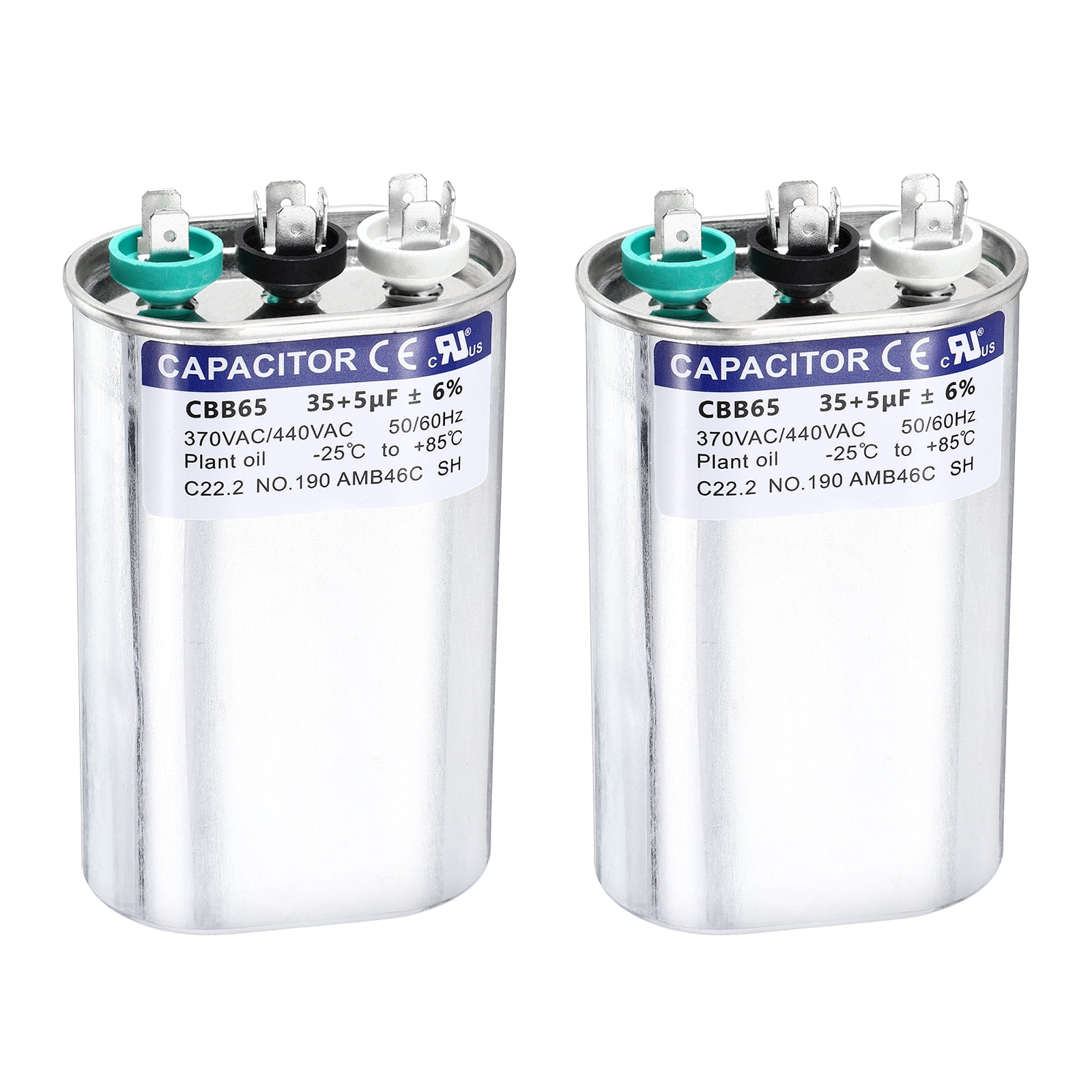 Uxcell 2Pcs 35+5 MFD CBB65 Run Start Capacitor 35+5 uF, 370/440V Oval AC Capacitor for AC Motor Run, HVAC, Air Conditioner, Condenser Motors