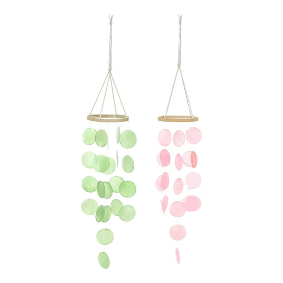 Uxcell 2Pcs 35" Capiz Wind Chimes Seashell Hanging, Green/Pink