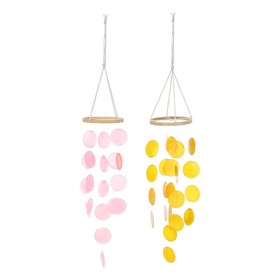 Uxcell 2Pcs 35" Capiz Wind Chimes Seashell Hanging, Pink/Honey