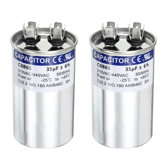 Uxcell 2Pcs 35MFD CBB65 Run Start Capacitor 35uF, 370/440V Round AC Capacitor for AC Motor Run, HVAC, Air Conditioner, Condenser Motors