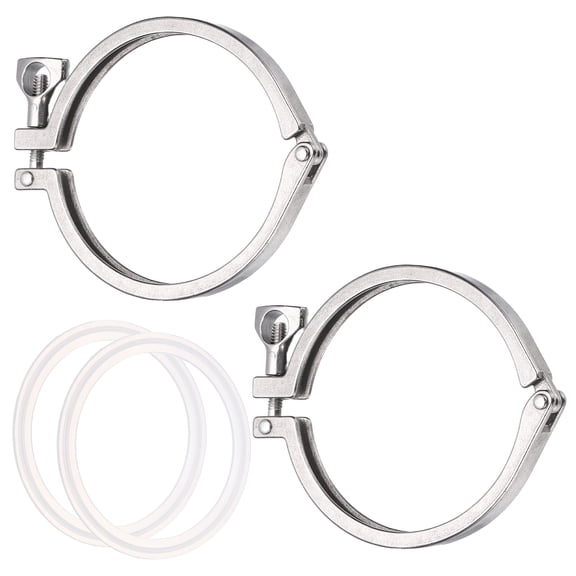 Uxcell 2Pcs 4"(105mm) Single Pin Heavy Duty Triangular Clamp with Wing Nut Set 304 Stainless Steel Sanitary Clamp Fitting Ferrule with Silicone Gaskets for Household or Industry