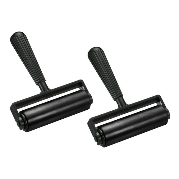 Uxcell 2Pcs 4.5 Inch Rubber Roller Brayer, Anti Skid Hard Rubber Roller Tools for Printmaking Wallpaper Art Craft, Black