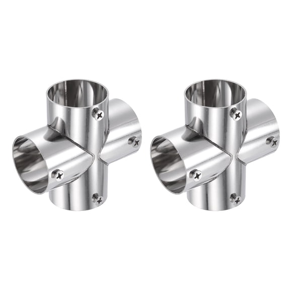 Uxcell 2Pcs 4-Way Cross Pipe Fitting, Fit 1-1/4 Inch OD Pipe Stainless Steel Structural Joint Pipe Connector Chain Link Fence Clamp for Fence Railing Handrail DIY