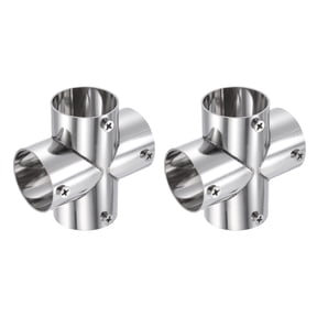 Uxcell 2Pcs 4-Way Cross Pipe Fitting, Fit 1-1/4 Inch OD Pipe Stainless Steel Structural Joint Pipe Connector Chain Link Fence Clamp for Fence Railing Handrail DIY