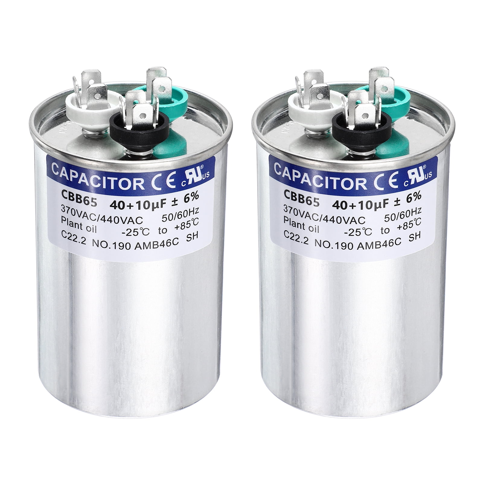 Uxcell 2Pcs 40+10 MFD CBB65 Run Start Capacitor 40+10 uF, 370/440V Round AC Capacitor for AC Motor Run, HVAC, Air Conditioner, Condenser Motors