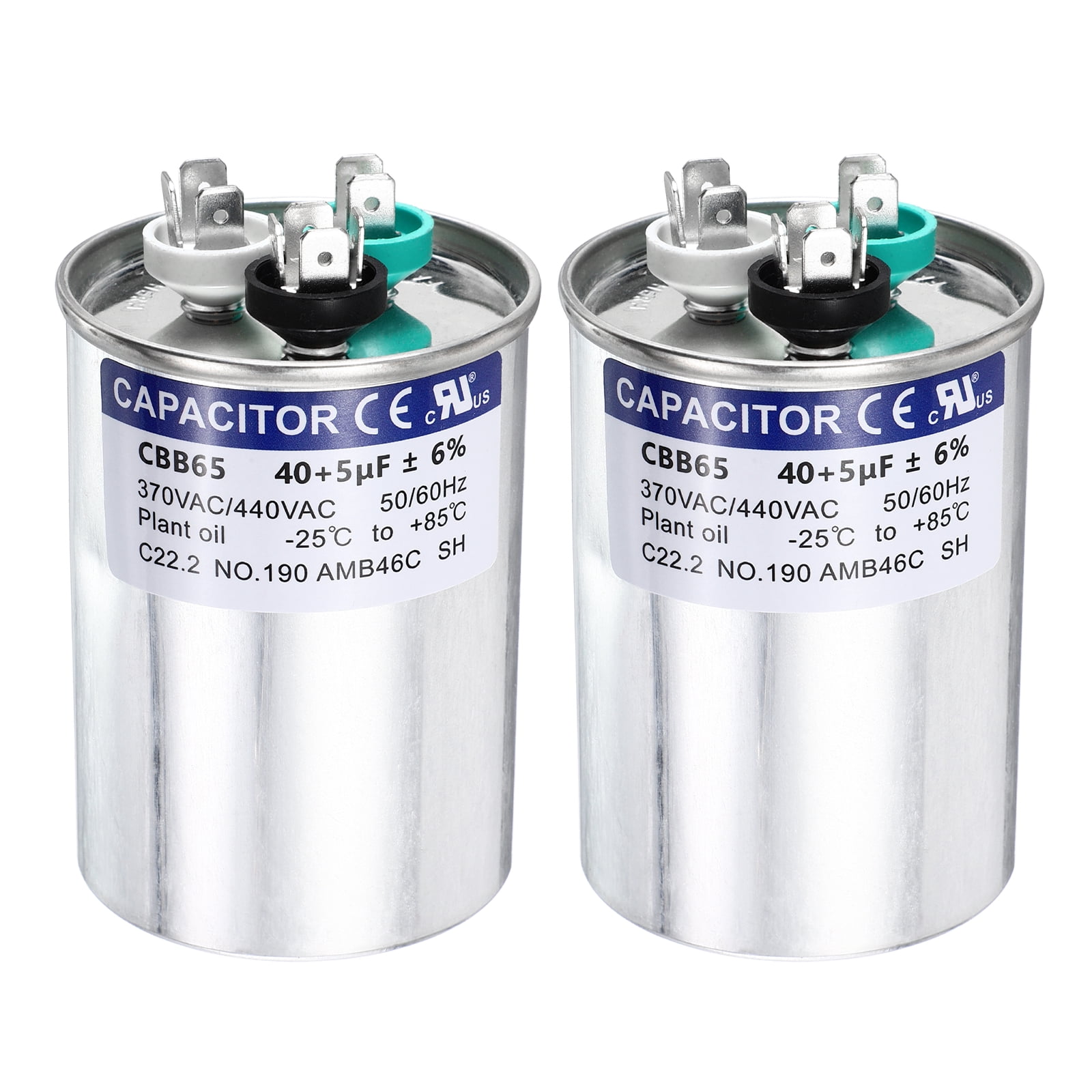 Uxcell 2Pcs 40+5 MFD CBB65 Run Start Capacitor 40+5 uF, 370/440V Round AC Capacitor for AC Motor Run, HVAC, Air Conditioner, Condenser Motors