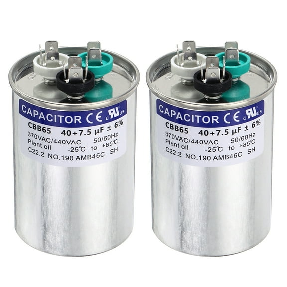 Uxcell 2Pcs 40+7.5MFD CBB65 Run Start Capacitor 40+7.5uF, 370/440V Round AC Capacitor for AC Motor Run, HVAC, Air Conditioner, Condenser Motors