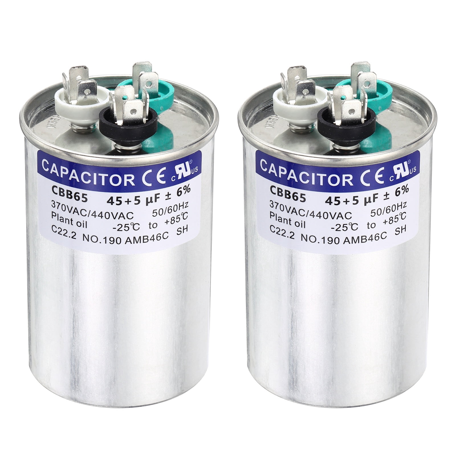 Uxcell 2Pcs 45+5MFD CBB65 Run Start Capacitor 45+5uF, 370/440V Round AC Capacitor for AC Motor Run, HVAC, Air Conditioner, Condenser Motors