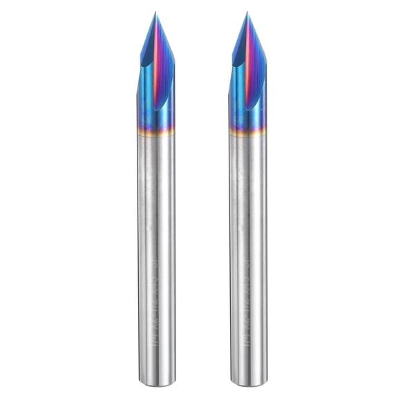 Uxcell 2Pcs 45 Degree V Groove Engraving Router Bit for CNC Tip and 3 Flutes 1/4 inch Shank Carving Bit Carbide End Mill