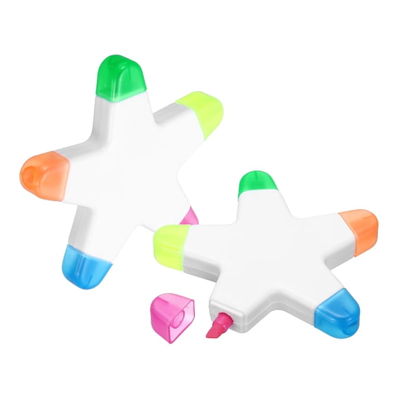Uxcell 2Pcs 5 Colored Highlighter Pen, Pentagram Shaped Highlighter Multiple Color Cute Fun Fluorescent Assorted Colors for Class, Note-Taking, Rose Red/Yellow/Green/Orange/Blue