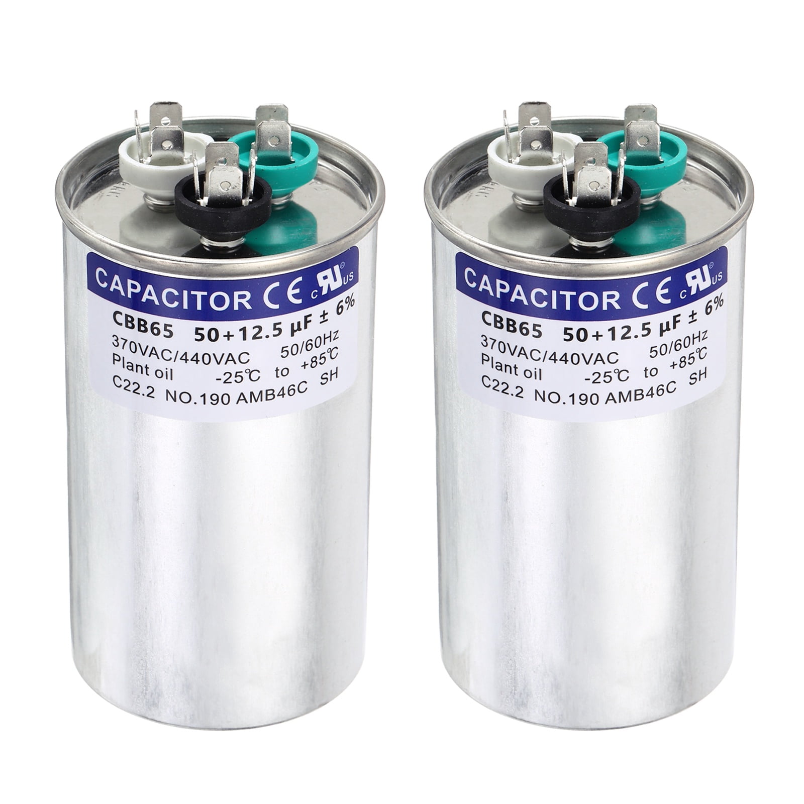 Uxcell 2Pcs 50+12.5MFD CBB65 Run Start Capacitor 50+12.5uF, 370/440V Round AC Capacitor for AC Motor Run, HVAC, Air Conditioner, Condenser Motors