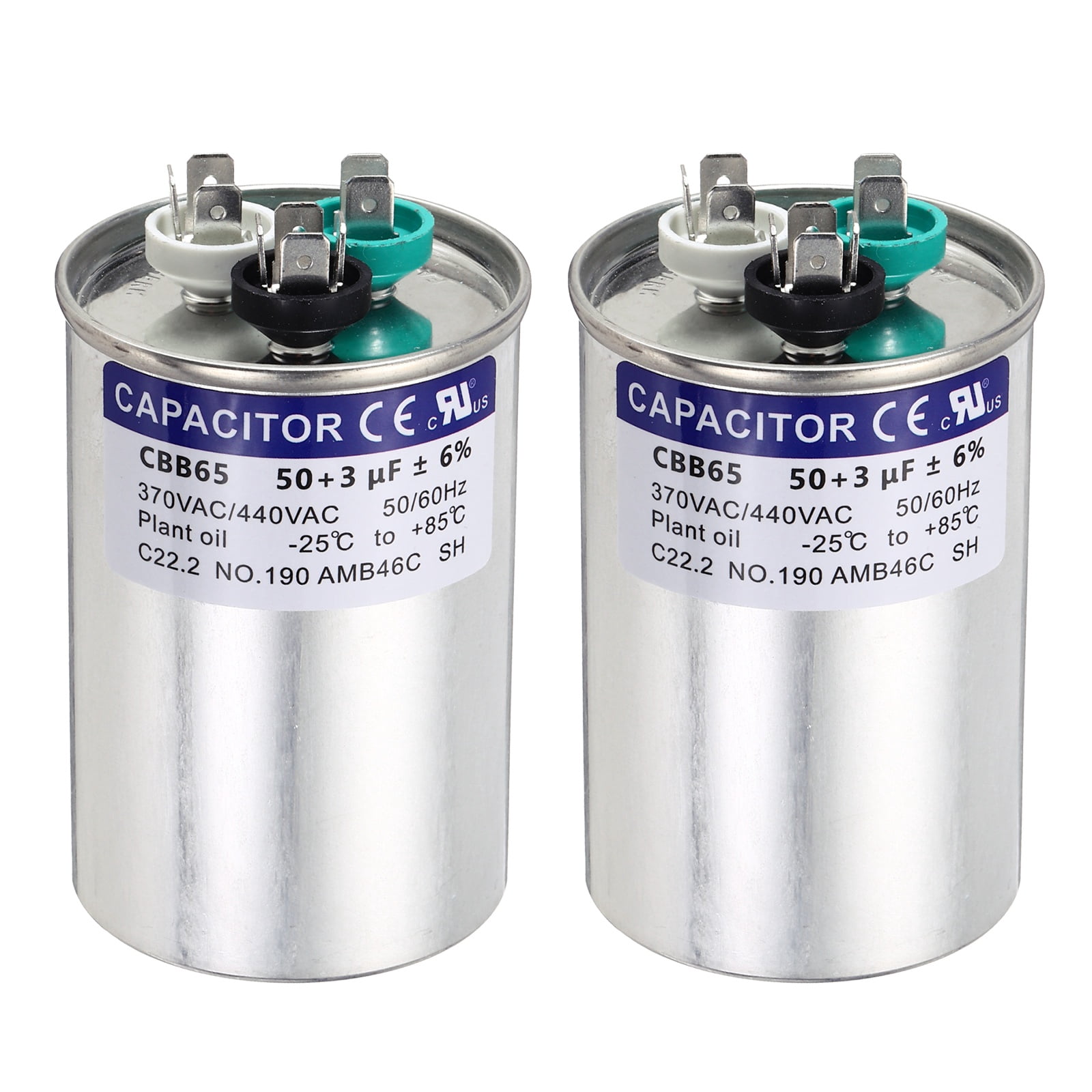Uxcell 2Pcs 50+3MFD CBB65 Run Start Capacitor 50+3uF, 370/440V Round AC Capacitor for AC Motor Run, HVAC, Air Conditioner, Condenser Motors