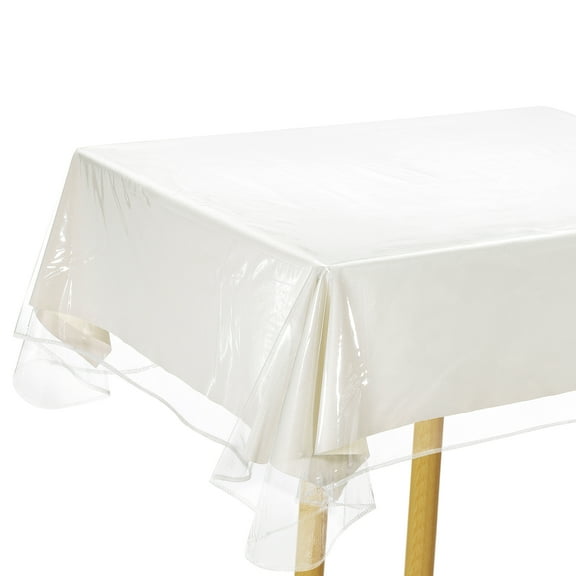 Uxcell 2Pcs 54 x 54 Inch Clear Plastic Tablecloth, Waterproof Oilproof Square Vinyl Table Cover Protector with Sewn Finished Edges, Table Cloth for Dining, Parties and Holidays