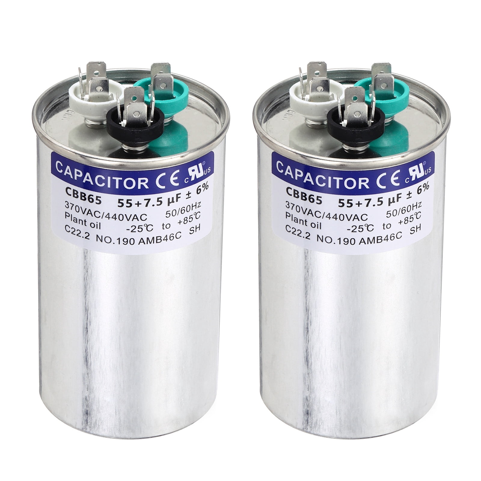 Uxcell 2Pcs 55+7.5MFD CBB65 Run Start Capacitor 55+7.5uF, 370/440V Round AC Capacitor for AC Motor Run, HVAC, Air Conditioner, Condenser Motors