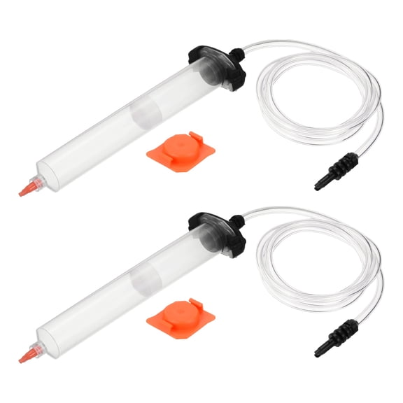 Uxcell 2Pcs 55cc Air Tubing Glue Dispenser Syringes Kit, Syringes Connector Adapter Plastic Clear Tube Sleeve with Piston, End Cap, Top Hat for Industrial Glue Liquid Dispensing, Black