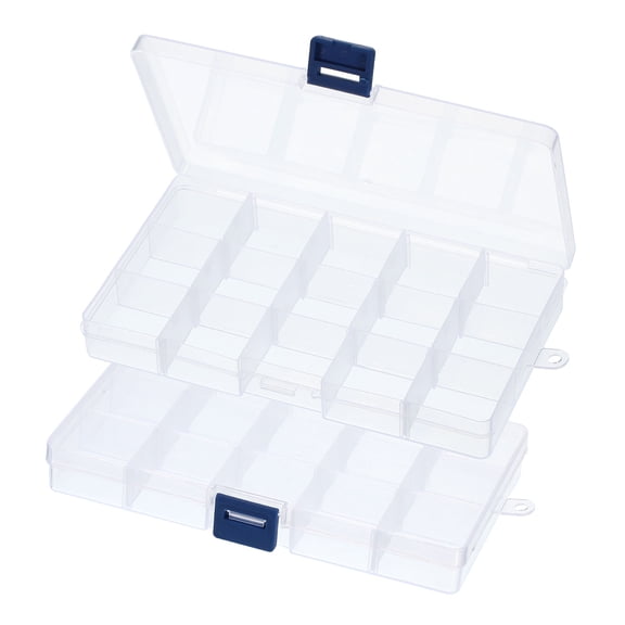 Uxcell 2Pcs 6.9x4x1 inch Nail Charm Organizer 15 Grids Craft Storage Box Transparent
