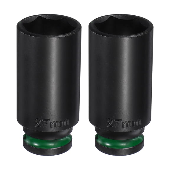 Uxcell 2Pcs 6 Point Deep Impact Socket 1/2" Drive 27mm Metric CR-V Steel Spindle Axle Hex Nut Bolt Sockets 3" Long for Auto Machine Repair, Green Black
