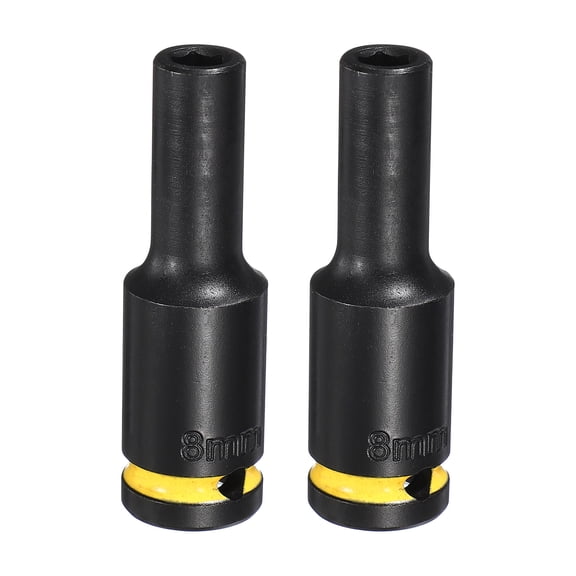 Uxcell 2Pcs 6 Point Deep Impact Socket 1/2" Drive 8mm Metric CR-V Steel Spindle Axle Hex Nut Bolt Sockets 3" Long for Auto Machine Repair, Yellow Black