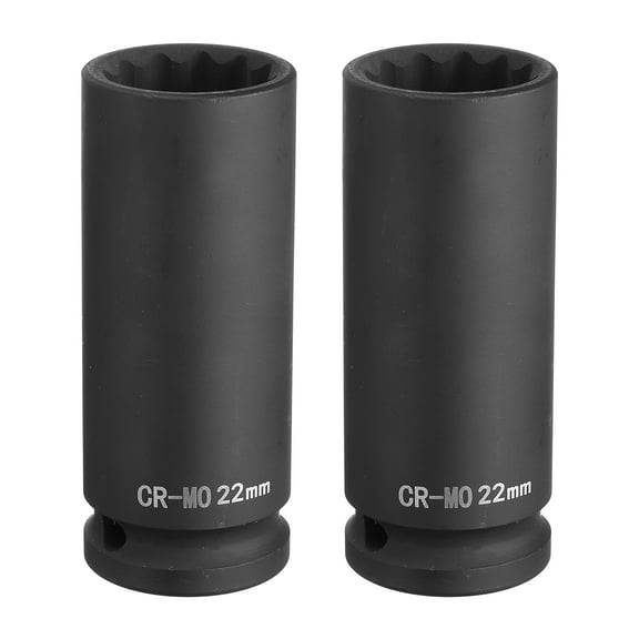 Uxcell 2Pcs 6-Point Deep Impact Socket 1/2 Inch Drive 22mm Metric Chrome Molybdenum Alloy Steel Spindle Axle Nut Impact Socket