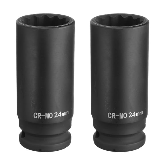 Uxcell 2Pcs 6-Point Deep Impact Socket 1/2 Inch Drive 24mm Metric Chrome Molybdenum Alloy Steel Spindle Axle Nut Impact Socket