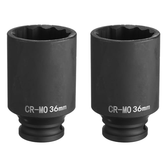 Uxcell 2Pcs 6-Point Deep Impact Socket 1/2 Inch Drive 36mm Metric Chrome Molybdenum Alloy Steel Spindle Axle Nut Impact Socket