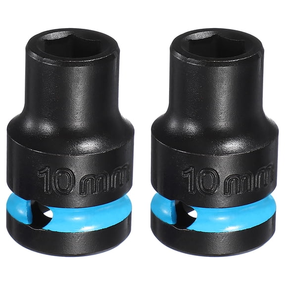 Uxcell 2Pcs 6 Point Shallow Impact Socket 1/2" Drive 10mm Metric CR-V Steel Spindle Axle Hex Nut Bolt Sockets 1.5" Long for Auto Machine Repair, Blue Black