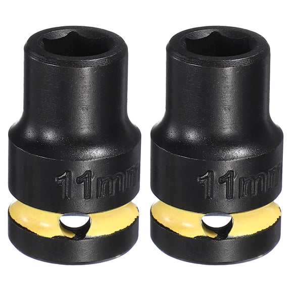 Uxcell 2Pcs 6 Point Shallow Impact Socket 1/2" Drive 11mm Metric CR-V Steel Spindle Axle Hex Nut Bolt Sockets 1.5" Long for Auto Machine Repair, Yellow Black