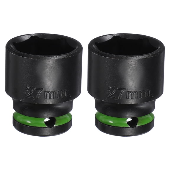 Uxcell 2Pcs 6 Point Shallow Impact Socket 1/2" Drive 27mm Metric CR-V Steel Spindle Axle Hex Nut Bolt Sockets 1.7" Long for Auto Machine Repair, Green Black