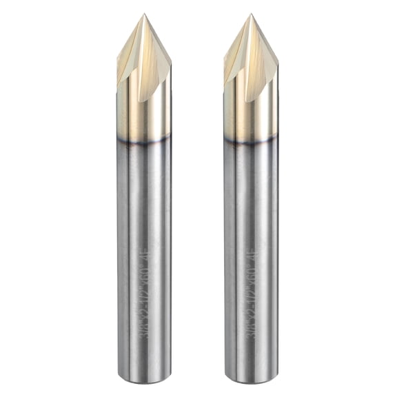 Uxcell 2Pcs 60 Degree V Groove Engraving Router Bit for CNC Tip and 4 Flutes 3/8 inch Shank Carving Bit Carbide End Mill