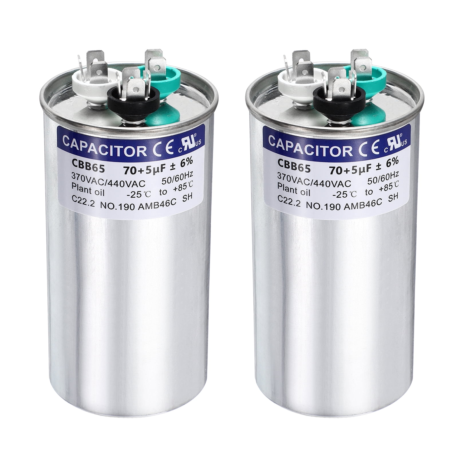 Uxcell 2Pcs 70+5MFD CBB65 Run Start Capacitor 70+5uF, 370/440V Round AC Capacitor for AC Motor Run, HVAC, Air Conditioner, Condenser Motors