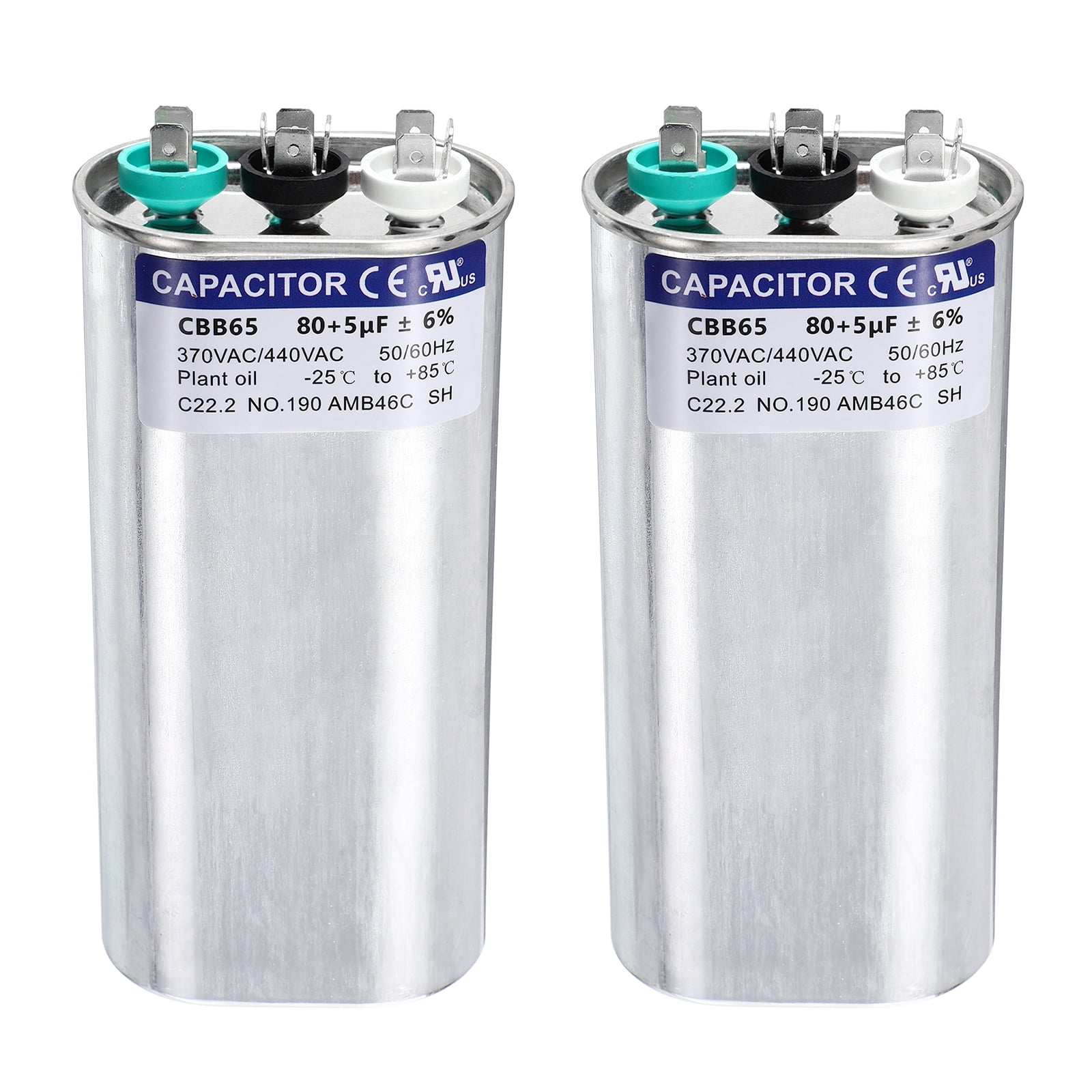 Uxcell 2Pcs 80+5MFD CBB65 Run Start Capacitor 80+5uF, 370/440V Oval AC Capacitor for AC Motor Run, HVAC, Air Conditioner, Condenser Motors
