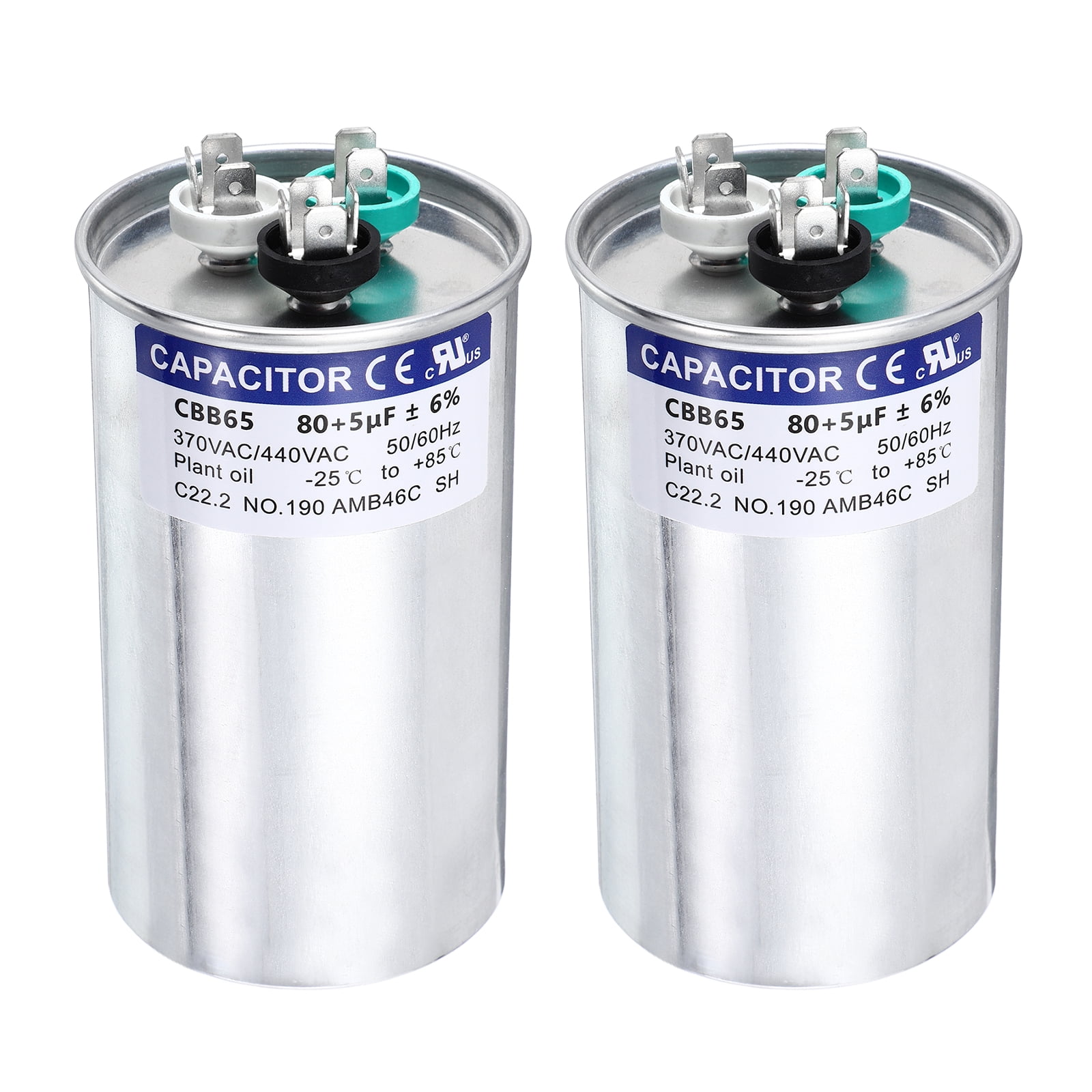 Uxcell 2Pcs 80+5MFD CBB65 Run Start Capacitor 80+5uF, 370/440V Round AC Capacitor for AC Motor Run, HVAC, Air Conditioner, Condenser Motors