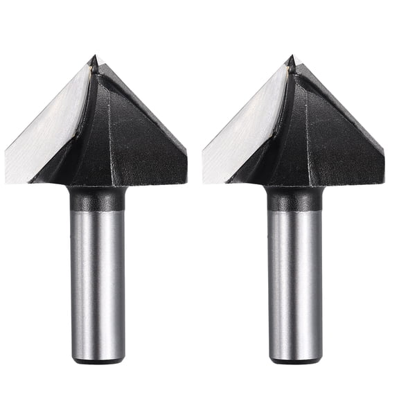 Uxcell 2Pcs 90 Degree V Groove Router Bit 1/2" Shank 1-3/4" Dia, 71mm Long Carbide Chamfer Bit, 2 Flutes V Shaped Router Bit, for CNC Woodwork, Smooth Chip Removal
