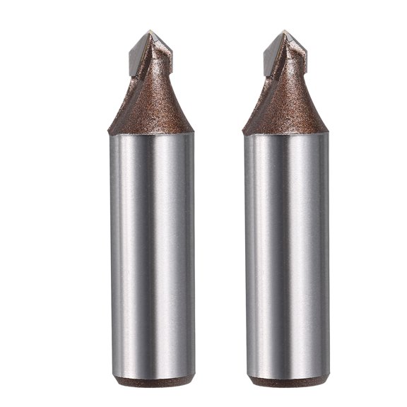 Uxcell 2Pcs 90 Degree V Groove Router Bit 1/2" Shank 1/4" Dia, 49mm Long Carbide Chamfer Bit, 2 Flutes V Shaped Router Bit, for CNC Woodwork, Smooth Chip Removal