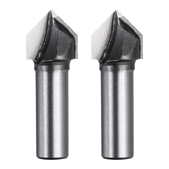 Uxcell 2Pcs 90 Degree V Groove Router Bit 1/2" Shank 3/4" Dia, 53.5mm Long Carbide Chamfer Bit, 2 Flutes V Shaped Router Bit, for CNC Woodwork, Smooth Chip Removal