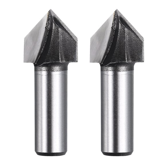 Uxcell 2Pcs 90 Degree V Groove Router Bit 1/2" Shank 7/8" Dia, 55mm Long Carbide Chamfer Bit, 2 Flutes V Shaped Router Bit, for CNC Woodwork, Smooth Chip Removal