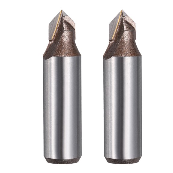 Uxcell 2Pcs 90 Degree V Groove Router Bit 1/2" Shank 9.5mm Dia, 50mm Long Carbide Chamfer Bit, 2 Flutes V Shaped Router Bit, for CNC Woodwork, Smooth Chip Removal