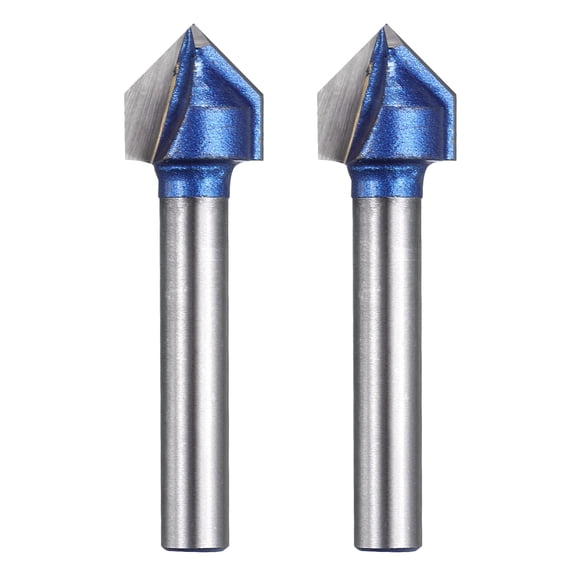 Uxcell 2Pcs 90 Degree V Groove Router Bit 1/4" Shank 1/2" Dia, 47.5mm Long Carbide Chamfer Bit, 2 Flutes V Shaped Router Bit, for CNC Woodwork, Smooth Chip Removal
