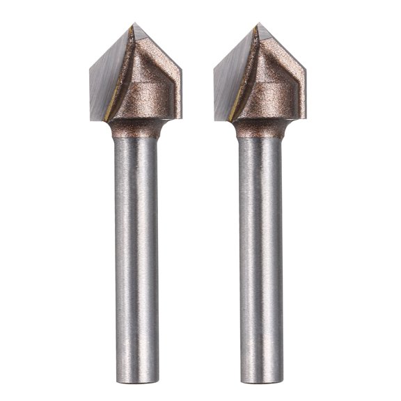 Uxcell 2Pcs 90 Degree V Groove Router Bit 6mm Shank 12.7mm Dia, 48mm Long Carbide Chamfer Bit, 2 Flutes V Shaped Router Bit, for CNC Woodwork, Smooth Chip Removal