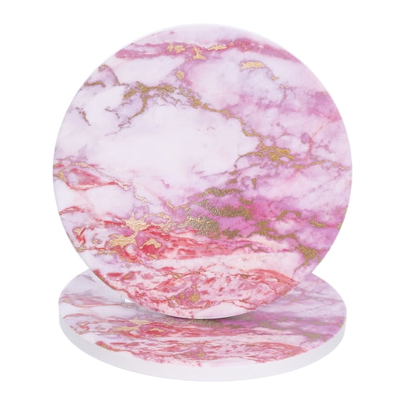 Uxcell 2Pcs Absorbent  Coasters Pink Marble Round Coaster with Cork Backing Non-Slip for Home Office 4inches.