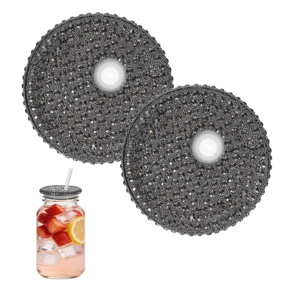 Uxcell 2Pcs Acrylic Lids for 16 oz Glass, Reusable Plastic Tumbler Replacement Lids Rhinestone Canning Caps with Hole for Beer Can Drinking Glasses Tumblers, Metallic Gray