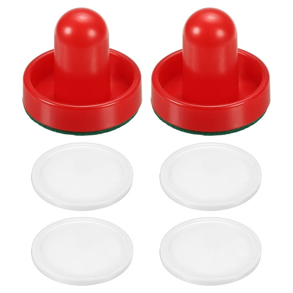 Uxcell 2Pcs Air Hockey Pushers 60mm with Pads and 4Pcs Air Hockey Pucks, Handles Paddle Accessories