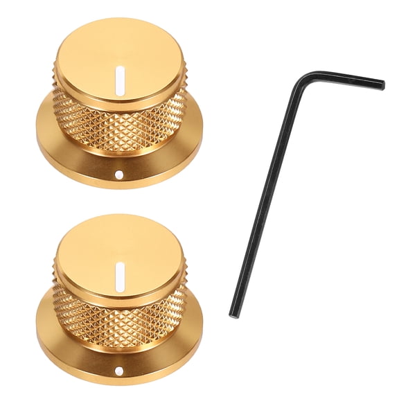 Uxcell 2Pcs Aluminium Knurled Potentiometer Knobs 1/4" Volume Tone Control Top Hat Knob for Guitar Instruments Audio Mixer Amplifier Gold