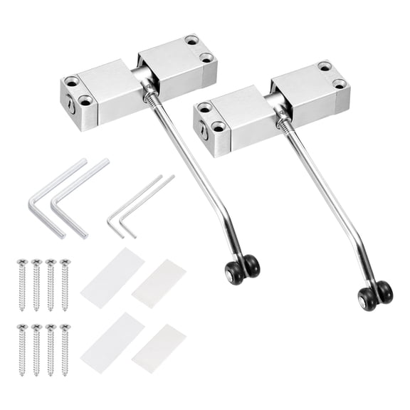 Uxcell 2Pcs Automatic Spring Door Closers, 304 Stainless Steel Surface Mount Silent Pulley Gate Closer, Adjustable Safety Door Self-Closing Hinge for Residential, Commercial Use, Silver